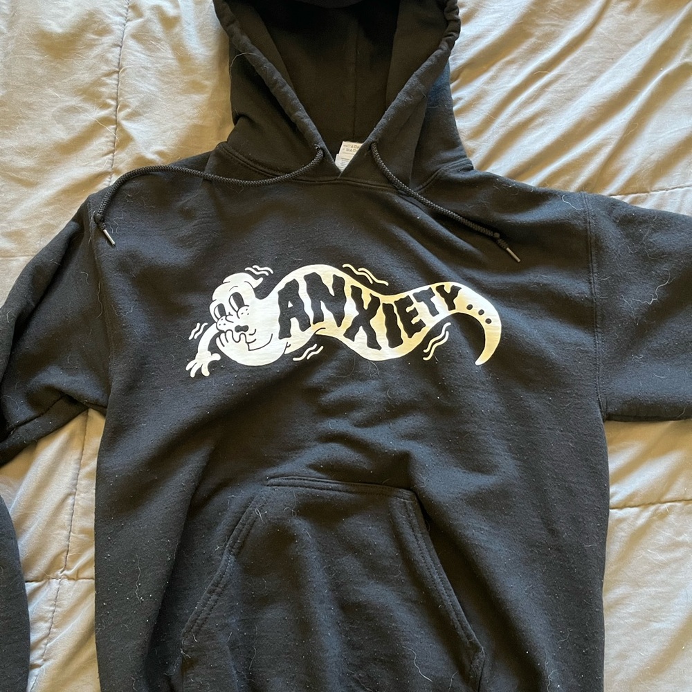 Black Hoodie with Anxiety Graphic